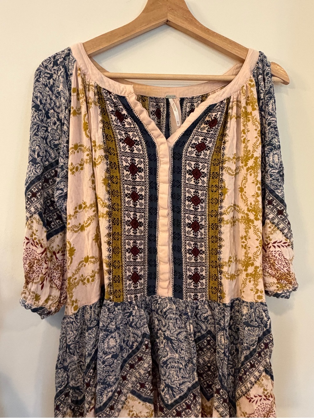 Free People Patchwork Paisley Peasant Blouse in Pink, Blue, Mustard - Picture 2 of 5